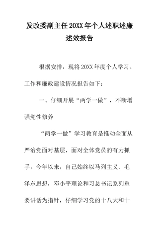 发改委副主任2025年个人述职述廉述效报告--精编范文