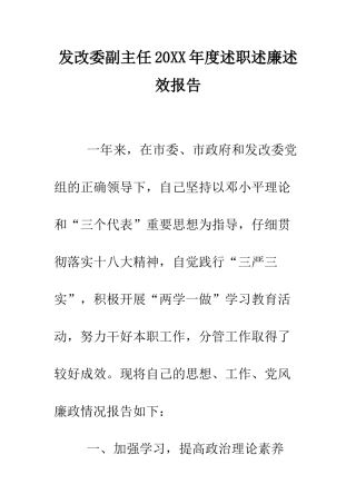 发改委副主任2025年度述职述廉述效报告--精编范文