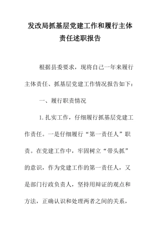 发改局抓基层党建工作和履行主体责任述职报告--精编范文