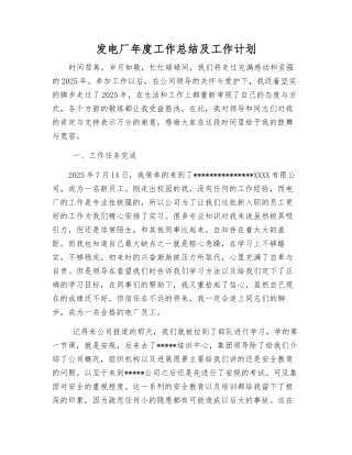 发电厂年度工作总结及工作计划