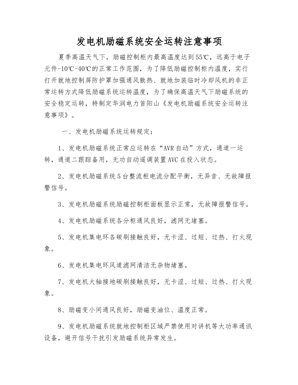 发电机励磁系统安全运行注意事项_第1页