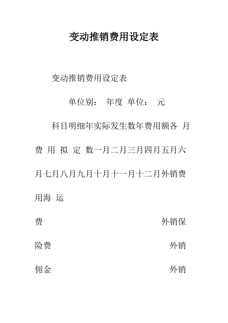 变动推销费用设定表--精编范文_第1页