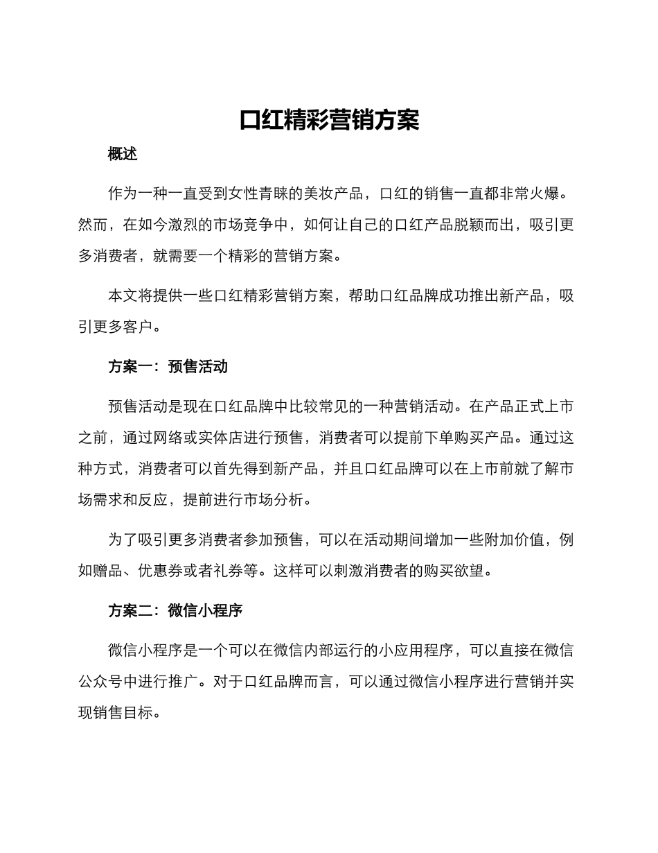 口红精彩营销方案_第1页