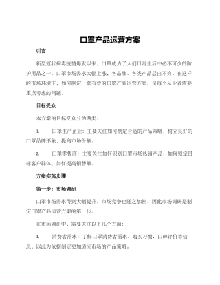 口罩产品运营方案