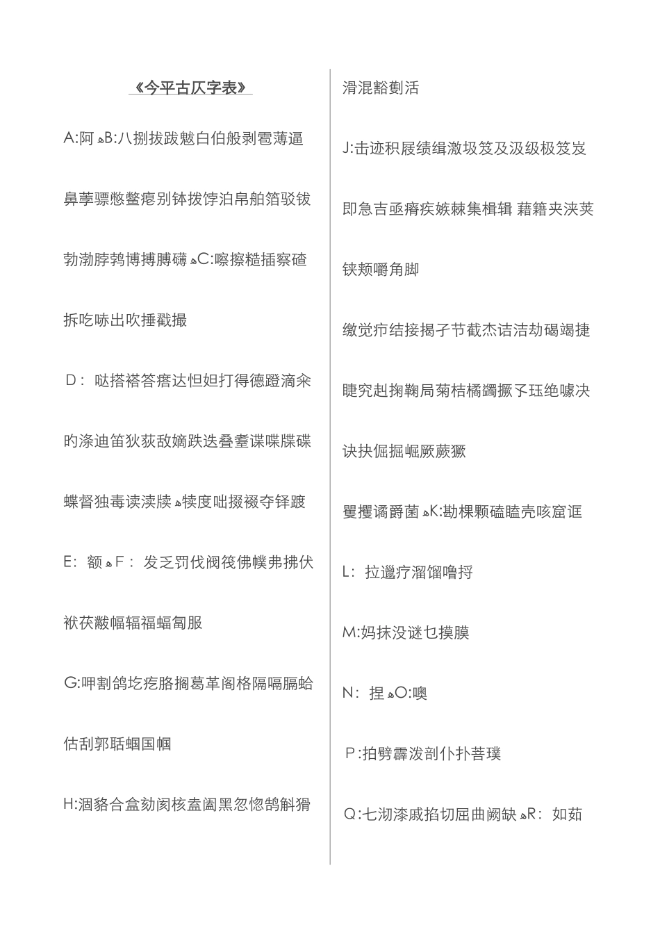 古仄古平字表_第1页
