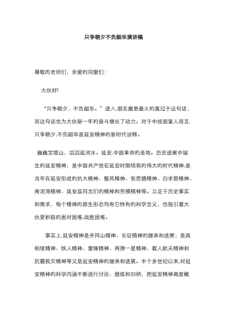 只争朝夕不负韶华演讲稿范文