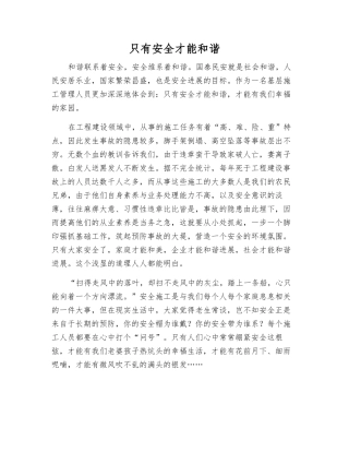 只有安全才能和谐