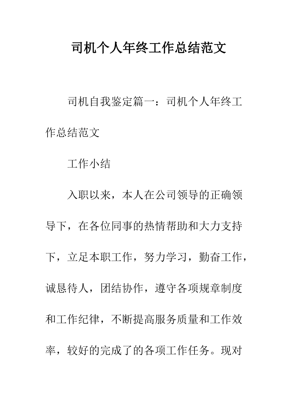 司机个人年终工作总结范文--精编范文_第1页