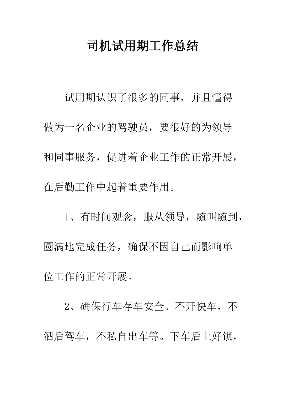 司机试用期工作总结--精编范文_第1页