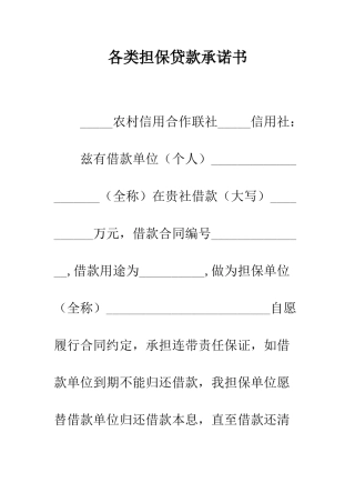各类担保贷款承诺书--精编范文