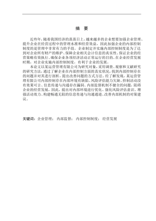 运营管理有限公司内部控制问题研究