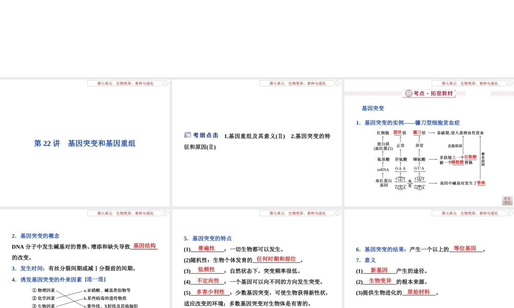 1  第22讲　基因突变和基因重组