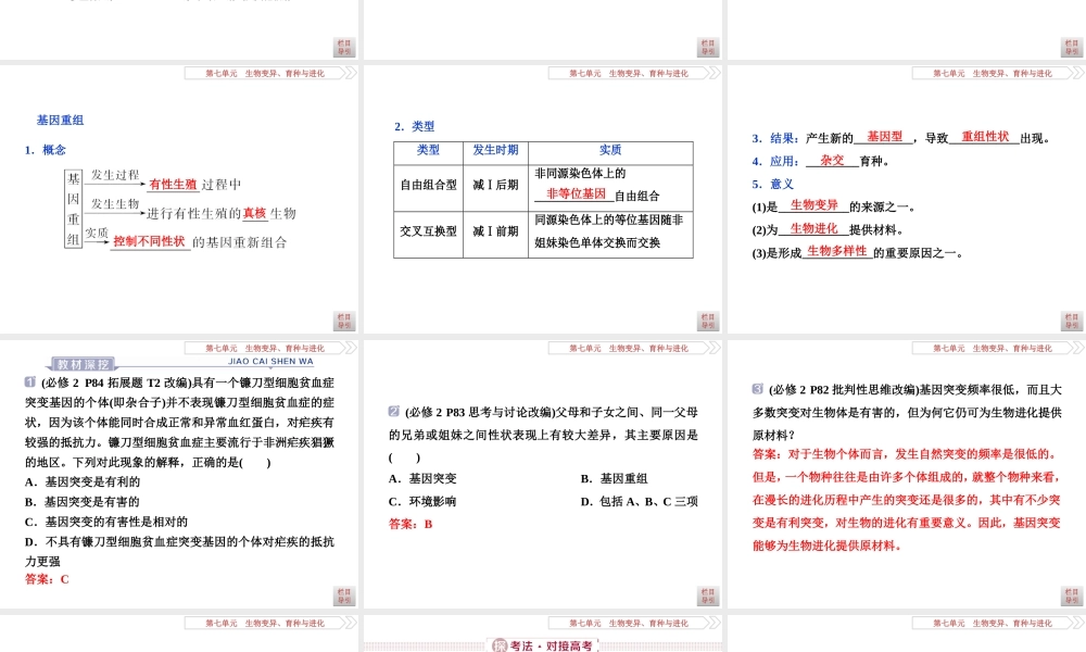 1  第22讲　基因突变和基因重组