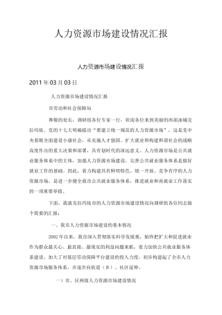 人力资源市场建设情况汇报