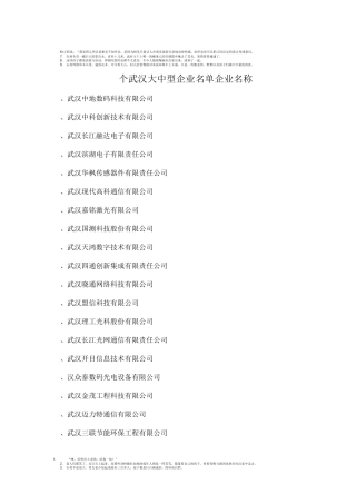 120个武汉大中型企业名单