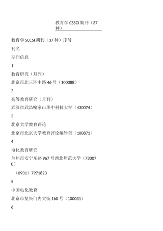 教育学CSSCI 期刊(37种)