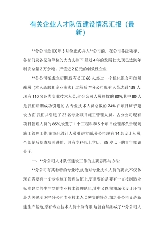 有关企业人才队伍建设情况汇报