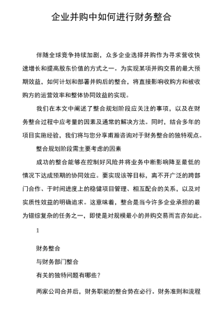企业并购中如何进行财务整合