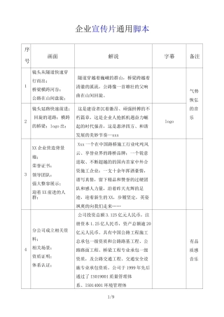 生产制造类企业 宣传片通用脚本