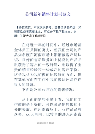 公司新年销售计划书范文