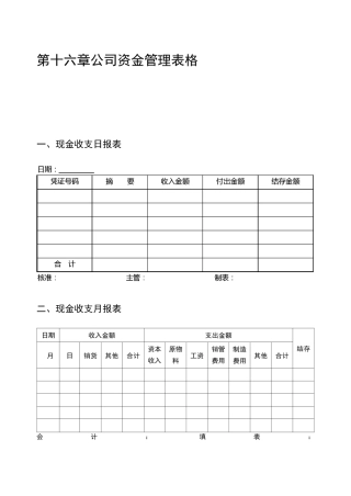 公司资金管理表格