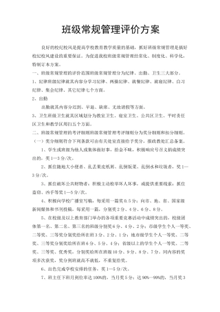 班级常规管理评价方案