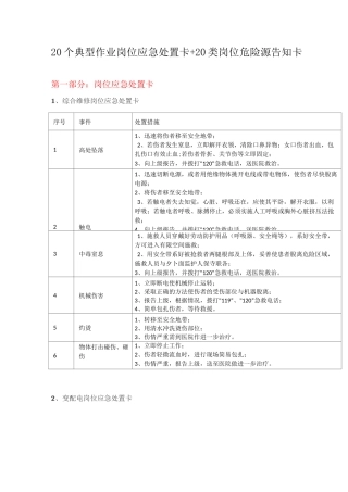 20个典型作业岗位应急处置卡+20类岗位危险源告知卡