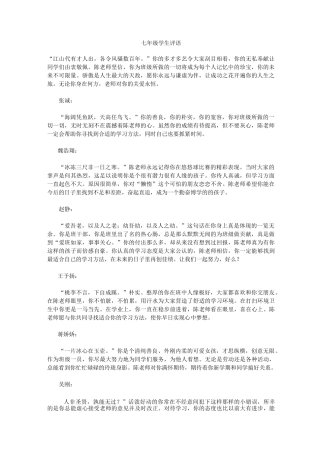 综合素质评价 学生评语