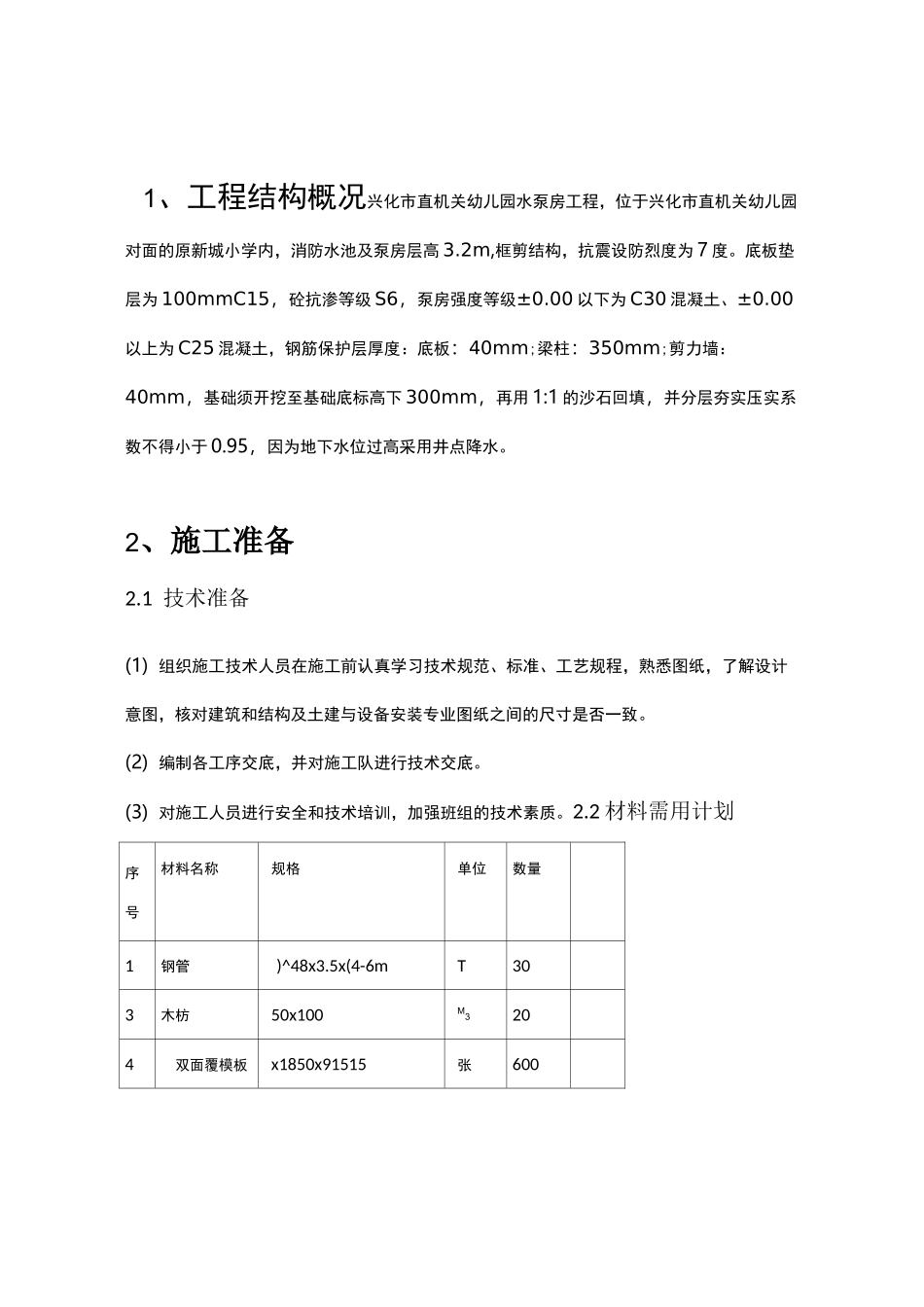消防水池及泵房施工方案1_第1页