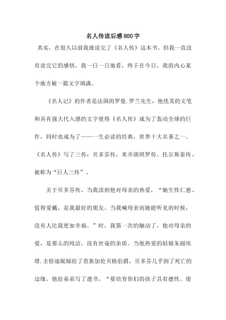名人传读后感800字
