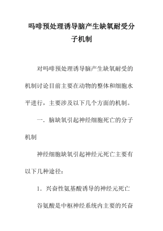 吗啡预处理诱导脑产生缺氧耐受分子机制