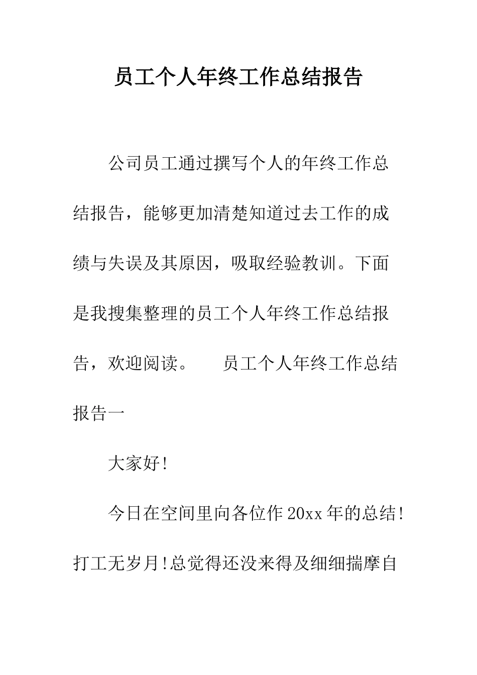 员工个人年终工作总结报告--精编范文_第1页
