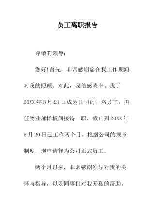 员工离职报告--精编范文