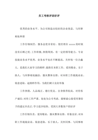 员工考核评语好评