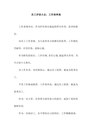 员工评语大全工作效率高