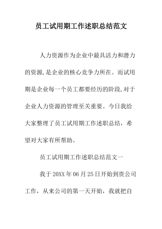 员工试用期工作述职总结范文--精编范文