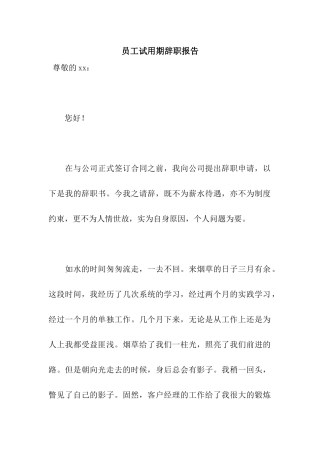 员工试用期辞职报告