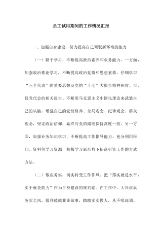 员工试用期间的工作情况汇报