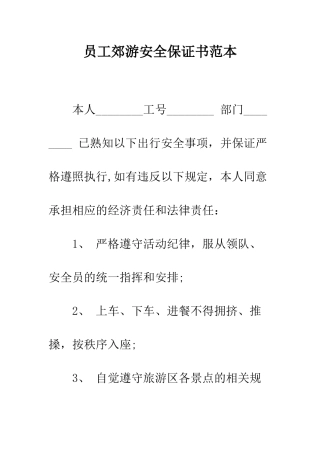 员工郊游安全保证书范本--精编范文