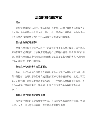 品牌代理销售方案
