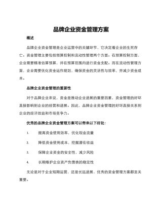 品牌企业资金管理方案
