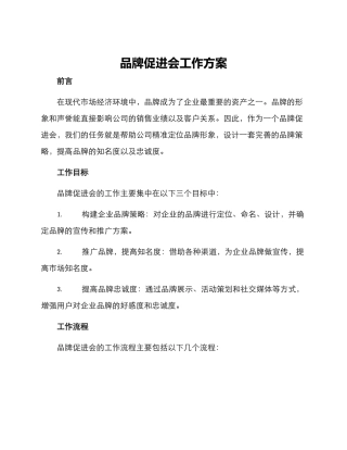 品牌促进会工作方案