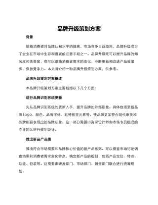 品牌升级策划方案