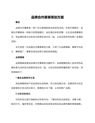 品牌合作赛事策划方案
