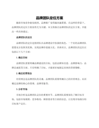 品牌团队定位方案