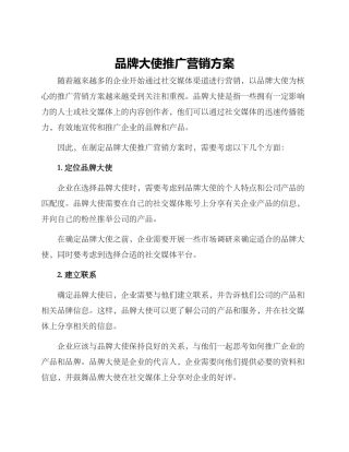 品牌大使推广营销方案