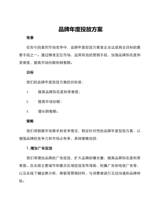 品牌年度投放方案