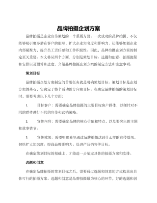 品牌拍摄企划方案