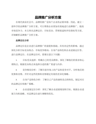 品牌推广分析方案