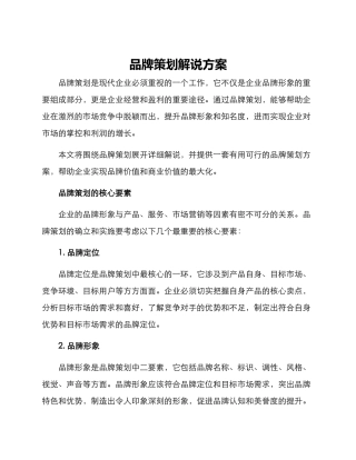 品牌策划解说方案